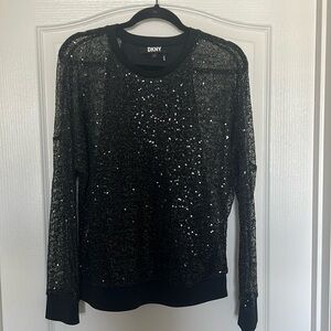 DKNY Black Sequin Crewneck Top M NEW